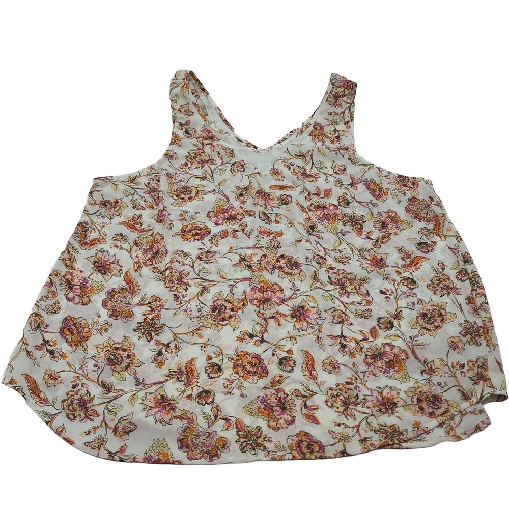 Maurices Floral V-Neck Tank Top Sleeveless Blouse Orange Pink 1X 123158Y